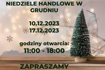 Zapraszamy na NIEDZIELE HANDLOWE w grudniu: 